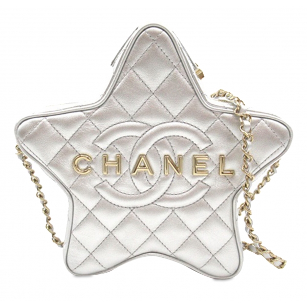 Chanel Vintage - Metallic Lambskin Star Chain Crossbody - Argento - Borsa in Pelle e Agnello - Alta Qualità Luxury