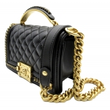 Chanel Vintage - Small Lambskin Boy Top Handle - Black - Leather and Lambskin Handbag - Luxury High Quality