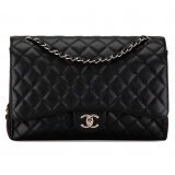 Chanel Vintage - Maxi Classic Caviar Double Flap - Black - Leather and Lambskin Handbag - Luxury High Quality