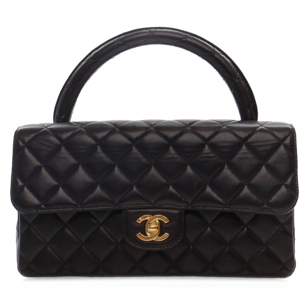 Chanel Vintage - Medium Lambskin Kelly Parent Top Handle Bag - Black - Leather and Lambskin Handbag - Luxury High Quality