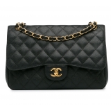 Chanel Vintage - Jumbo Classic Caviar Double Flap - Black - Leather and Lambskin Handbag - Luxury High Quality