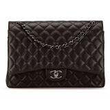 Chanel Vintage - Maxi Classic Lambskin Double Flap - Black - Leather and Lambskin Handbag - Luxury High Quality