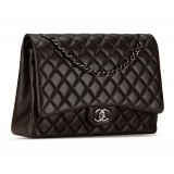 Chanel Vintage - Maxi Classic Lambskin Double Flap - Black - Leather and Lambskin Handbag - Luxury High Quality