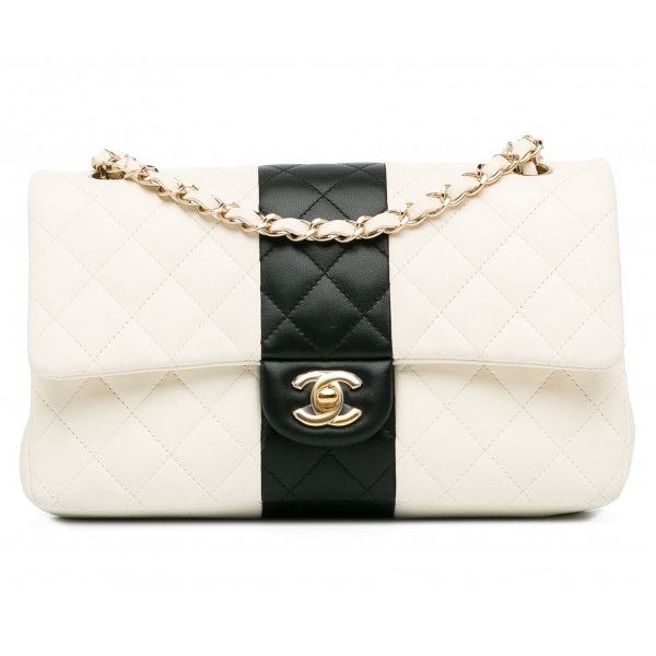 Chanel Vintage - Medium Bi-Stripe Classic Lambskin Double Flap - Bianca - Borsa in Pelle e Agnello - Alta Qualità Luxury