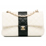 Chanel Vintage - Medium Bi-Stripe Classic Lambskin Double Flap - Bianca - Borsa in Pelle e Agnello - Alta Qualità Luxury