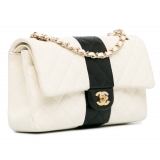 Chanel Vintage - Medium Bi-Stripe Classic Lambskin Double Flap - Bianca - Borsa in Pelle e Agnello - Alta Qualità Luxury