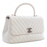 Chanel Vintage - Medium Caviar Chevron Coco Top Handle Satchel - White - Leather and Lambskin Handbag - Luxury High Quality