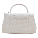 Chanel Vintage - Medium Caviar Chevron Coco Top Handle Satchel - White - Leather and Lambskin Handbag - Luxury High Quality