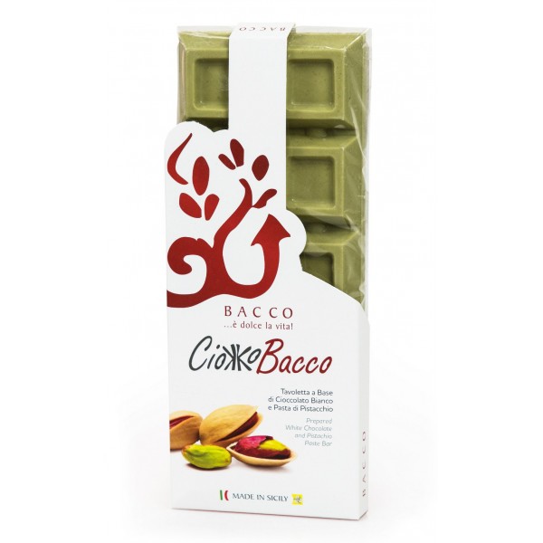 Bacco - Tipicità al Pistacchio - Ciokkobacco Maxi - Tavoletta Cioccolato Bianco al Pistacchio - Cioccolato Artigianale - 400 g