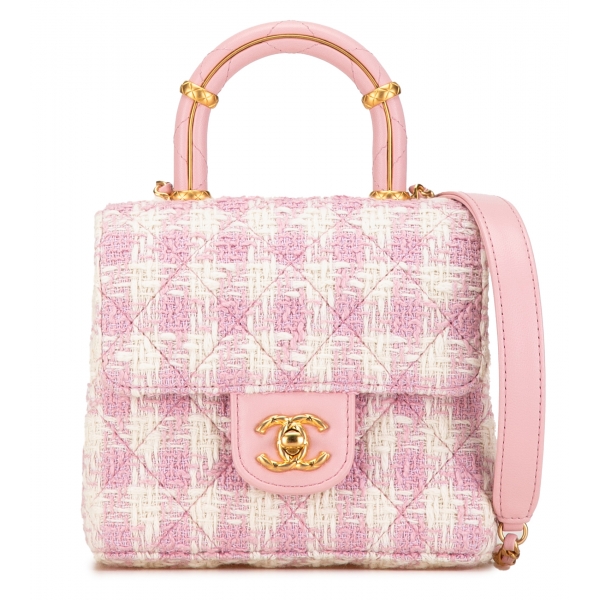 Chanel Vintage - Quilted Tweed Crush Top Handle Flap - Rosa - Borsa in Pelle e Agnello - Alta Qualità Luxury