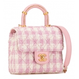 Chanel Vintage - Quilted Tweed Crush Top Handle Flap - Pink - Leather and Lambskin Handbag - Luxury High Quality