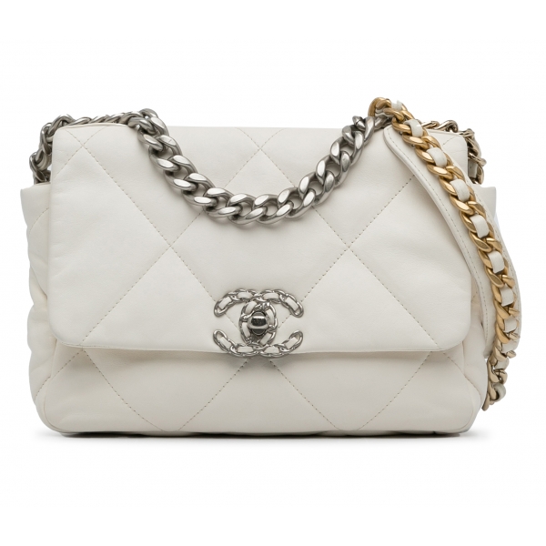 Chanel Vintage - Medium Lambskin 19 Flap - Bianca - Borsa in Pelle e Agnello - Alta Qualità Luxury