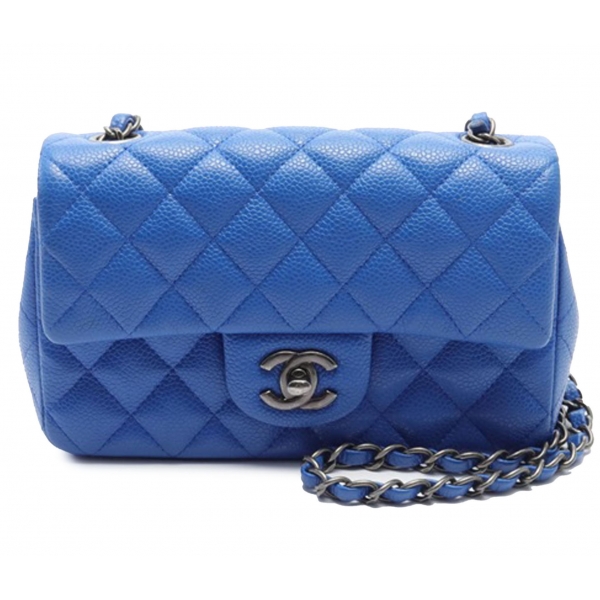 Chanel Vintage - Mini Rectangular Classic Caviar Single Flap - Blue - Leather and Lambskin Handbag - Luxury High Quality