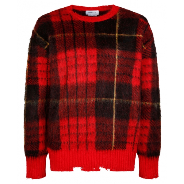 Alexander McQueen - Check Red Mohair Jumper Knitwear - Red Black Yellow - Alexander McQueen Exclusive Luxury Collection