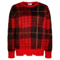 Alexander McQueen - Check Red Mohair Jumper Knitwear - Red Black Yellow - Alexander McQueen Exclusive Luxury Collection