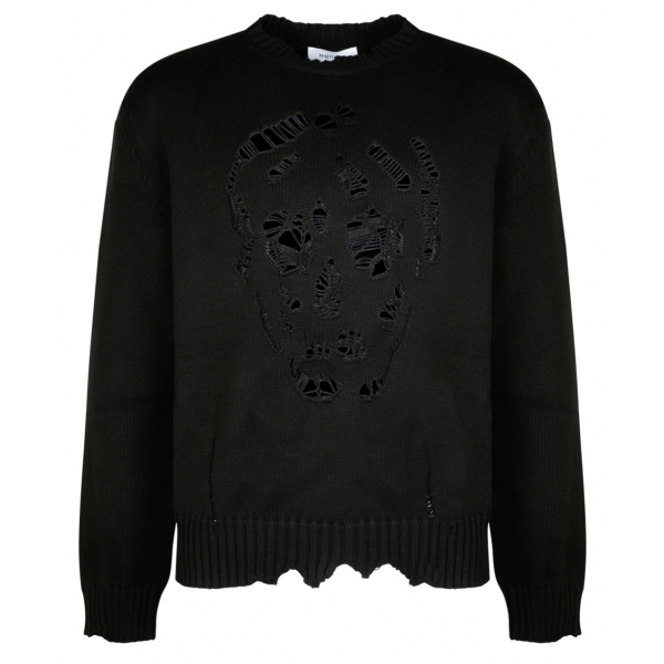 Alexander McQueen - Maglione Girocollo con Teschio Nero in Maglia - Nero - Alexander McQueen Exclusive Luxury Collection