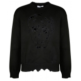 Alexander McQueen - Maglione Girocollo con Teschio Nero in Maglia - Nero - Alexander McQueen Exclusive Luxury Collection