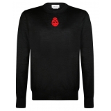 Alexander McQueen - Skull Logo Black Jumper Knitwear - Black Red - Alexander McQueen Exclusive Luxury Collection