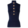 Balmain - Pointelle Knit High Neck Top - Navy Blue - Balmain Exclusive Luxury Collection