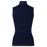 Balmain - Pointelle Knit High Neck Top - Navy Blue - Balmain Exclusive Luxury Collection