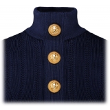 Balmain - Pointelle Knit High Neck Top - Navy Blue - Balmain Exclusive Luxury Collection