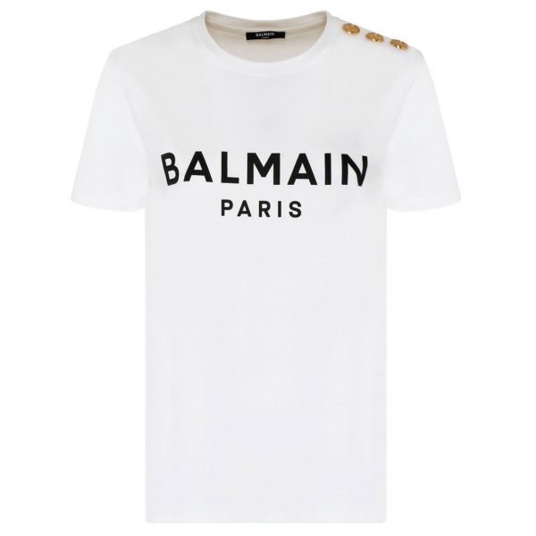 Balmain - Cotton Logo Print T-Shirt - White Black - Balmain Exclusive Luxury Collection