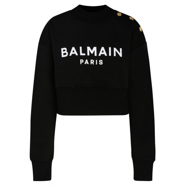 Balmain - Cotton Logo Print Cropped Sweatshirt - Black - Balmain Exclusive Luxury Collection