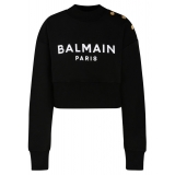 Balmain - Felpa Corta con Stampa Logo in Cotone - Nero - Balmain Exclusive Luxury Collection