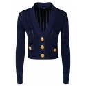 Balmain - Cardigan Corto Lavorato a Maglia - Blu Navy - Balmain Exclusive Luxury Collection