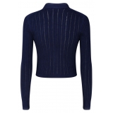 Balmain - Cardigan Corto Lavorato a Maglia - Blu Navy - Balmain Exclusive Luxury Collection