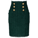 Balmain - Gonna a Tubino in Tweed - Verde Scuro - Balmain Exclusive Luxury Collection