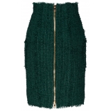 Balmain - Gonna a Tubino in Tweed - Verde Scuro - Balmain Exclusive Luxury Collection