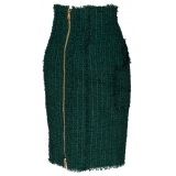 Balmain - Gonna a Tubino in Tweed - Verde Scuro - Balmain Exclusive Luxury Collection