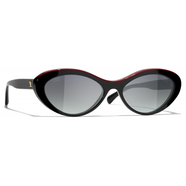 Chanel - Occhiali da Sole Ovali - Nero Rosso - Chanel Eyewear