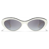 Chanel - Occhiali da Sole Ovali - Nero Bianco - Chanel Eyewear