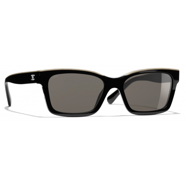 Chanel - Occhiali da Sole Quadrati - Nero Beige Marrone - Chanel Eyewear