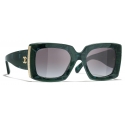 Chanel - Occhiali da Sole Rettangolari - Verde Grigio - Chanel Eyewear