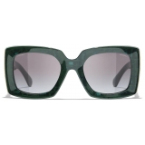 Chanel - Occhiali da Sole Rettangolari - Verde Grigio - Chanel Eyewear