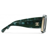 Chanel - Occhiali da Sole Rettangolari - Verde Grigio - Chanel Eyewear