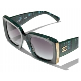 Chanel - Occhiali da Sole Rettangolari - Verde Grigio - Chanel Eyewear