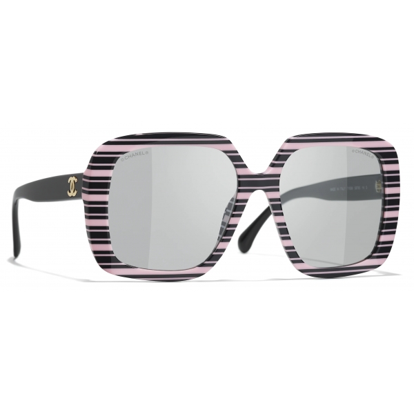 Chanel - Occhiali da Sole Quadrati - Nero Rosa Grigio - Chanel Eyewear