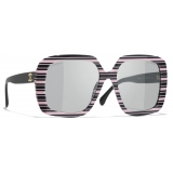 Chanel - Occhiali da Sole Quadrati - Nero Rosa Grigio - Chanel Eyewear