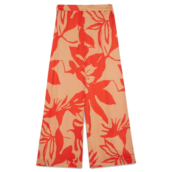 Ottod'Ame - Floral Patterned Viscose Trousers - Beige/Red - Trousers - Luxury Exclusive Collection