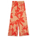 Ottod'Ame - Floral Patterned Viscose Trousers - Beige/Red - Trousers - Luxury Exclusive Collection