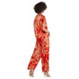 Ottod'Ame - Floral Patterned Viscose Trousers - Beige/Red - Trousers - Luxury Exclusive Collection