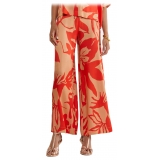 Ottod'Ame - Floral Patterned Viscose Trousers - Beige/Red - Trousers - Luxury Exclusive Collection