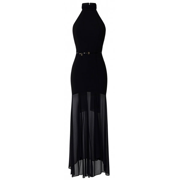 Elisabetta Franchi - American Neckline Dress with Belt - Black - Dress - Made in Italy - Luxury Exclusive Collection