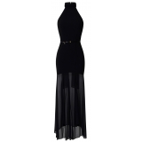 Elisabetta Franchi - American Neckline Dress with Belt - Black - Dress - Made in Italy - Luxury Exclusive Collection