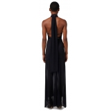 Elisabetta Franchi - American Neckline Dress with Belt - Black - Dress - Made in Italy - Luxury Exclusive Collection