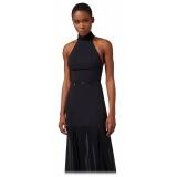 Elisabetta Franchi - American Neckline Dress with Belt - Black - Dress - Made in Italy - Luxury Exclusive Collection